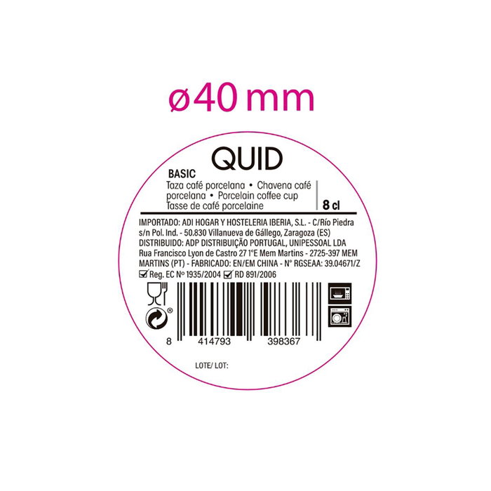 Taza Porcelana Basic Quid 8 cL (12 Unidades)