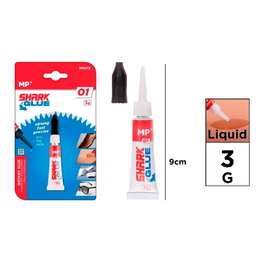 MP Pegamento de Cianocrilato Instantáneo Shark Glue 01, 3 g, Blister, Líquido Extrafuerte