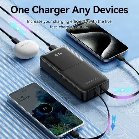 Vention Powerbank 20000mAh FHPB0 22.5W Negra Incluye Cable USB Tipo-C y Lightning