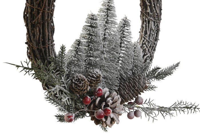 DKD Home Decor Corona de Mimbre y Piña Nevada (Pack de 2) de 32x7x32 cm DKD Home Decor Corona de Mimbre y Piña Nevada (Pack de 2) de 32x7x32 cm