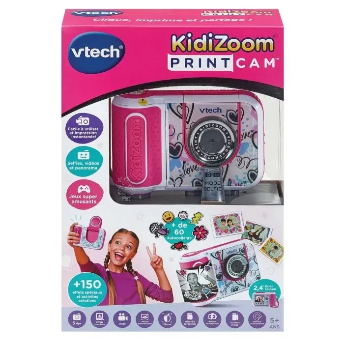 Vtech VTE3417765491559 Cámara de Impresión Kidizoom Rosa - Idioma Francés