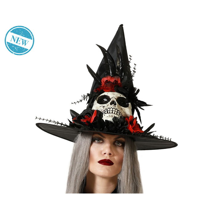 Atosa Sombrero De Bruja Negro Con Calavera Y Detalles Góticos Atosa Sombrero De Bruja Negro Con Calavera Y Detalles Góticos