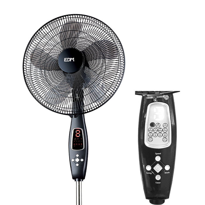 Edm Ventilador de pie con mando a distancia, negro, 60 W