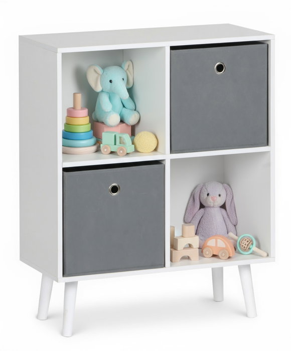 Inde Estantería Cubo con 4 Compartimentos y 2 Cajones, Mueble de Almacenamiento 60 x 29 x 75 cm