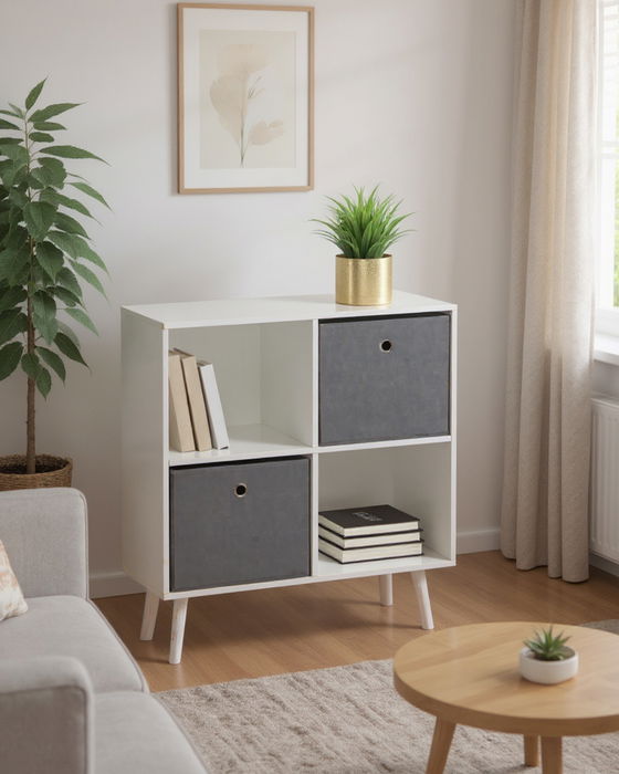 Inde Estantería Cubo con 4 Compartimentos y 2 Cajones, Mueble de Almacenamiento 60 x 29 x 75 cm