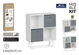 Inde Estantería Cubo con 4 Compartimentos y 2 Cajones, Mueble de Almacenamiento 60 x 29 x 75 cm