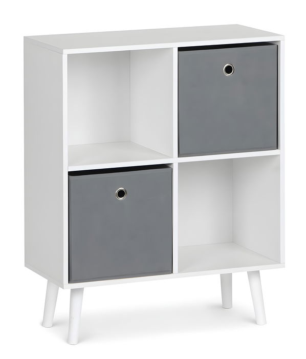 Inde Estantería Cubo con 4 Compartimentos y 2 Cajones, Mueble de Almacenamiento 60 x 29 x 75 cm