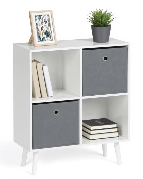 Inde Estantería Cubo con 4 Compartimentos y 2 Cajones, Mueble de Almacenamiento 60 x 29 x 75 cm