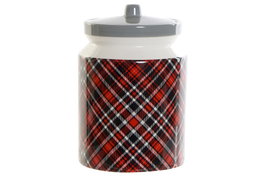 DKD Home Decor Bote de Dolomite Tartan Rojo 2,35 L