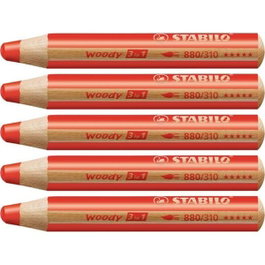 Stabilo Woody Lápices de Colores 3 en 1 Rojo Carmín Estuche de 5 Unidades