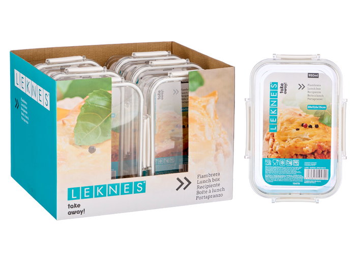 Leknes Fiambrera Rectangular Hermética Blanca 950ml 20.5x7.8x14cm (Set de 24)