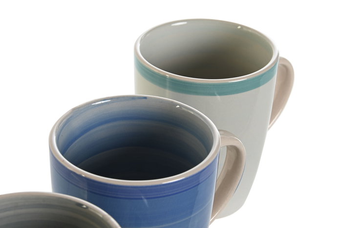 DKD Home Decor Set de 3 Tazas de Gres en Colores Azules 360 ml