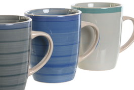 DKD Home Decor Set de 3 Tazas de Gres en Colores Azules 360 ml