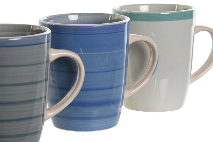 DKD Home Decor Taza Básicos Gres Azul Celeste 360 ml Apto Microondas y Lavavajillas 12.5 x 8.5 x 11 cm (12 Unidades)