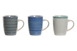 DKD Home Decor Taza Básicos Gres Azul Celeste 360 ml Apto Microondas y Lavavajillas 12.5 x 8.5 x 11 cm (12 Unidades)