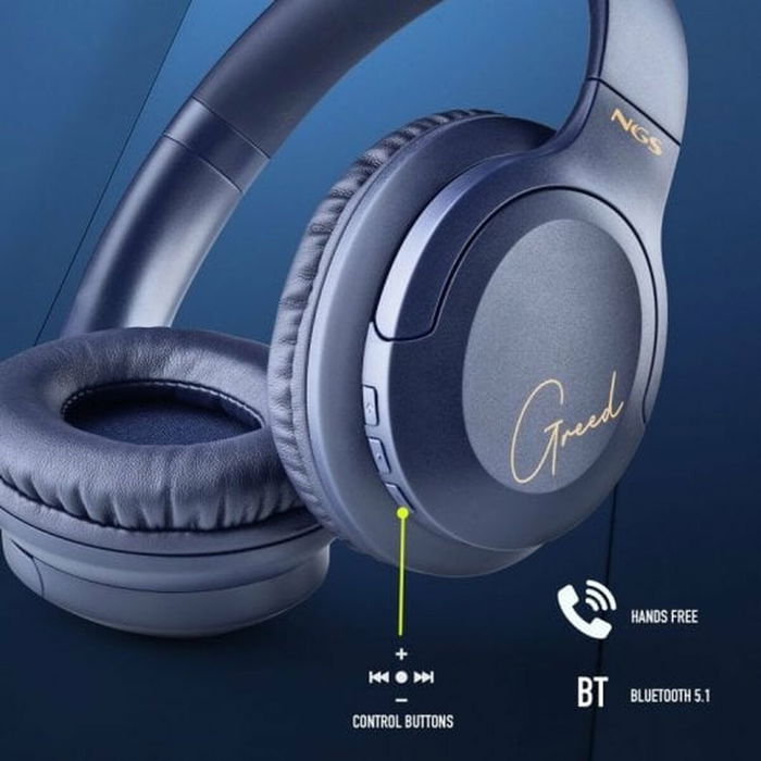 NGS Auriculares Inalámbricos Arctic Greed Bluetooth 5.1, Micrófono, 40h, USB-C, Azul