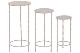 DKD Home Decor Set de 3 Mesitas Auxiliares de Metal Crema con Bolas
