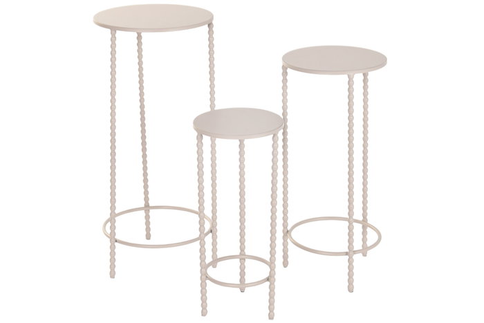DKD Home Decor Set de 3 Mesitas Auxiliares de Metal Crema con Bolas