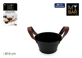 Inde Cubo Metal Redondo Asas Piel Black 15 cm (24 Unidades)