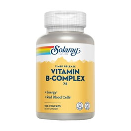 Solaray B Complex 75 Mg de Acción Retardada - Complejo de Vitaminas B (B1, B2, B6, B12, Niacina) + Ácido Fólico y Biotina - 100 Cápsulas Veganas