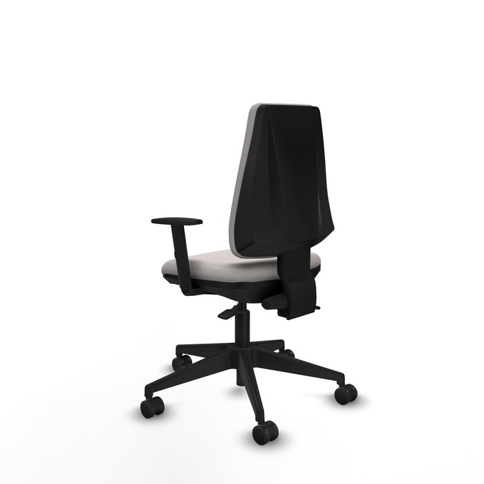 Silla de oficina Elche con mecanismo Asincro tapizada con Similpiel color Blanco. Equipada con Base piramidal negra, Brazos 1D y Ruedas 65mm nailon