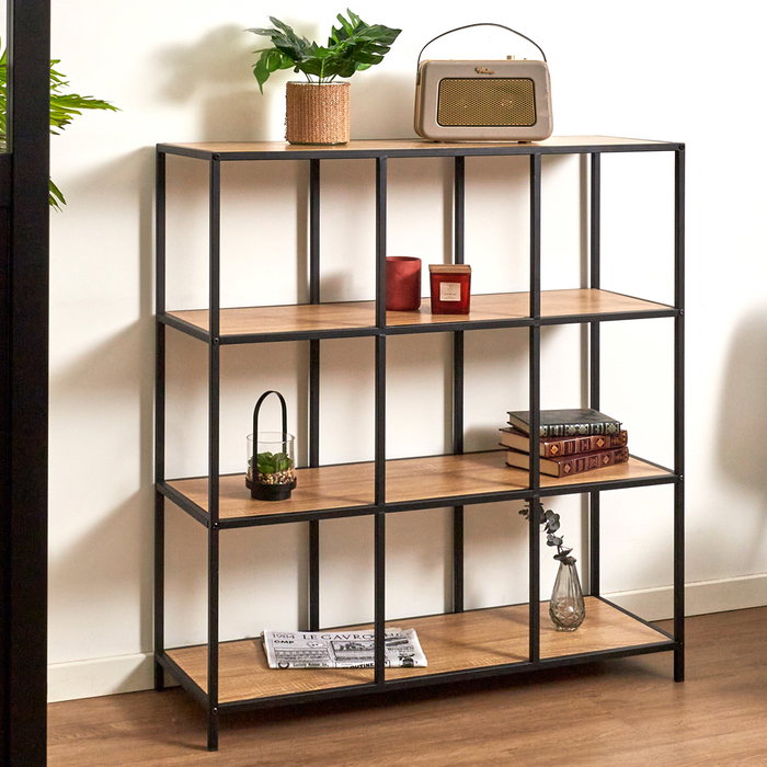 Home Deco Factory Estantería Loka con 9 Compartimentos Mueble Almacenamiento Madera MDF y Hierro 99x32x105,5 cm