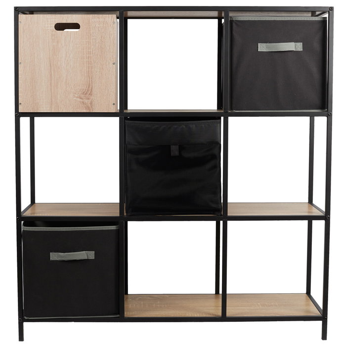 Home Deco Factory Estantería Loka con 9 Compartimentos Mueble Almacenamiento Madera MDF y Hierro 99x32x105,5 cm