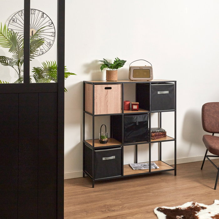 Home Deco Factory Estantería Loka con 9 Compartimentos Mueble Almacenamiento Madera MDF y Hierro 99x32x105,5 cm