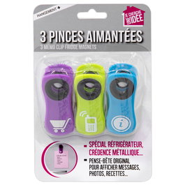Je cherche une Idee Juego de 3 Pinzas Magnéticas para Nevera, Colores y Dibujos Surtidos para Mensajes, Fotos o Recetas