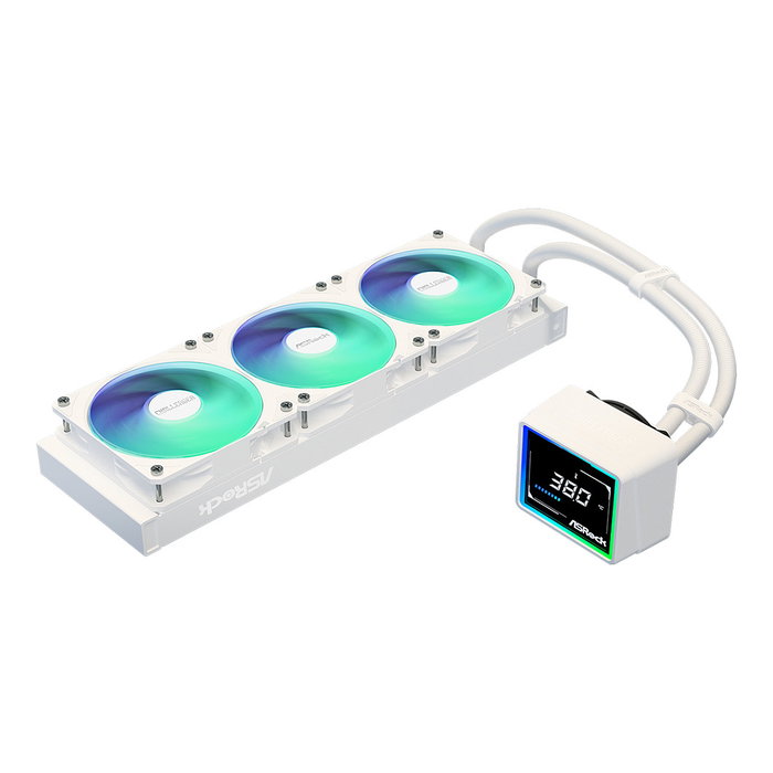 ASRock Challenger White 360 Digital Kit de Refrigeración Líquida AIO, 3 Ventiladores de 120 mm RGB, Pantalla LCD 3", Blanco, Compatible con AM4/AM5/LGA1700/LGA1851