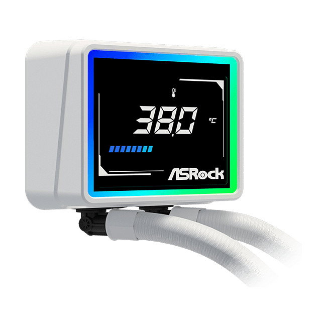 ASRock Challenger White 360 Digital Kit de Refrigeración Líquida AIO, 3 Ventiladores de 120 mm RGB, Pantalla LCD 3", Blanco, Compatible con AM4/AM5/LGA1700/LGA1851