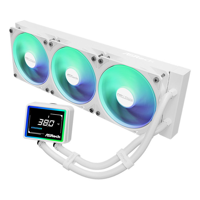 ASRock Challenger White 360 Digital Kit de Refrigeración Líquida AIO, 3 Ventiladores de 120 mm RGB, Pantalla LCD 3", Blanco, Compatible con AM4/AM5/LGA1700/LGA1851