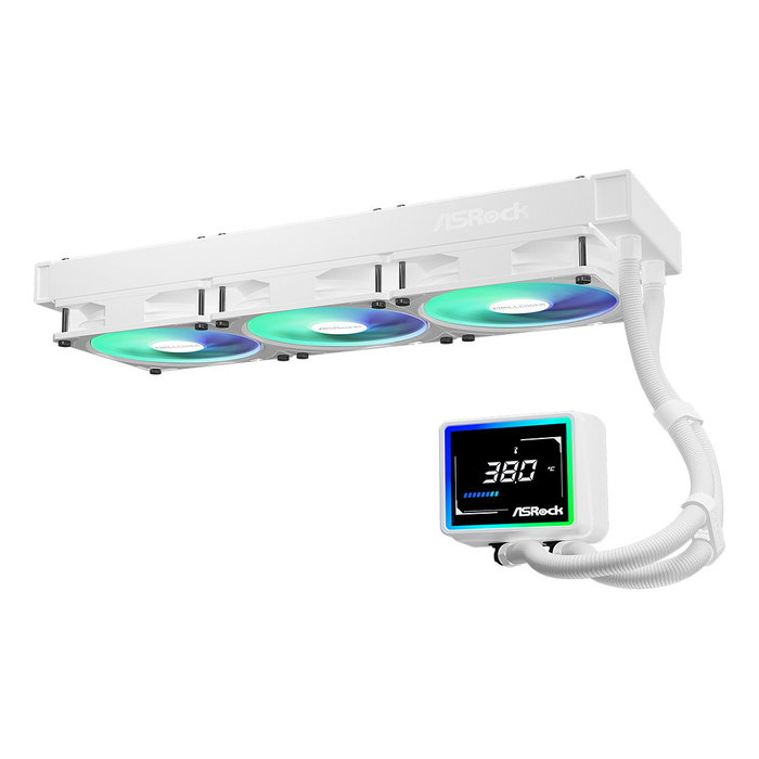 ASRock Challenger White 360 Digital Kit de Refrigeración Líquida AIO, 3 Ventiladores de 120 mm RGB, Pantalla LCD 3", Blanco, Compatible con AM4/AM5/LGA1700/LGA1851