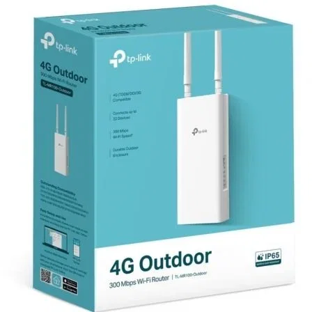 TP-Link TL-MR100-Outdoor Router Inalámbrico 4G LTE Exterior, 300 Mbps WiFi 2.4GHz, 2 Antenas, IP65, PoE, Para Montaje en Pared/Poste/Ventana