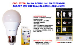 TALOX Bombilla LED Estándar A60-E27 10W Luz Blanca 6500K