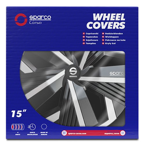 Sparco Nagoya Tapacubos Bicolor 15 pulg Negro / Plata (4 piezas)