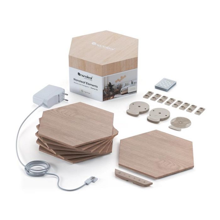 Nanoleaf Hexagons Starter Kit 7PK Paneles de Iluminación Inteligente Modulares con Acabado Madera Nanoleaf Hexagons Starter Kit 7PK Paneles de Iluminación Inteligente Modulares con Acabado Madera