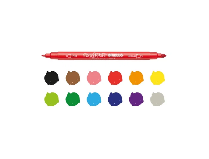 Carioca Rotulador Birello Doble Punta Fina y Gruesa, Lavable, Caja de 12 Unidades, Colores Surtidos Carioca Rotulador Birello Doble Punta Fina y Gruesa, Lavable, Caja de 12 Unidades, Colores Surtidos
