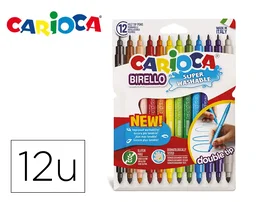 Carioca Rotulador Birello Doble Punta Fina y Gruesa, Lavable, Caja de 12 Unidades, Colores Surtidos