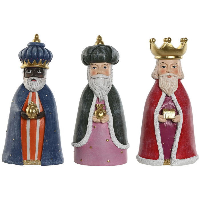 DKD Home Decor Set de 3 Figuras de los Reyes Magos en Resina Multicolor