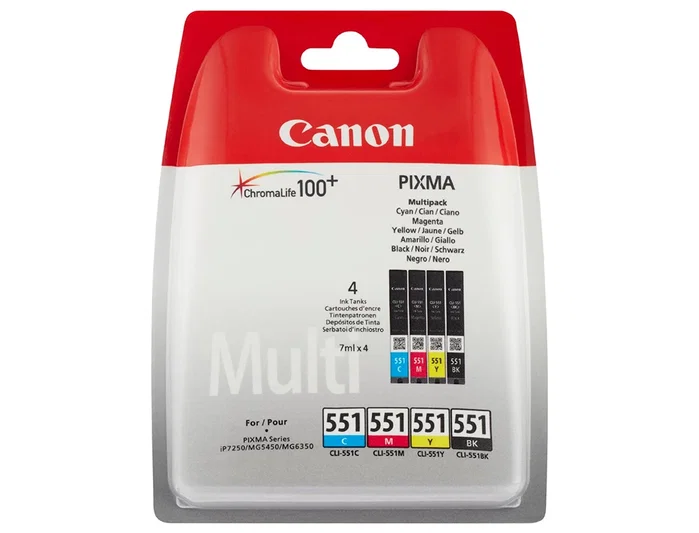Canon 551 Pack 4 Tintas Originales Ink-jet c/m/y/bk para Pixma IP8750, IX6850, MG5550, MG6450, MG7150, MX725, MX925