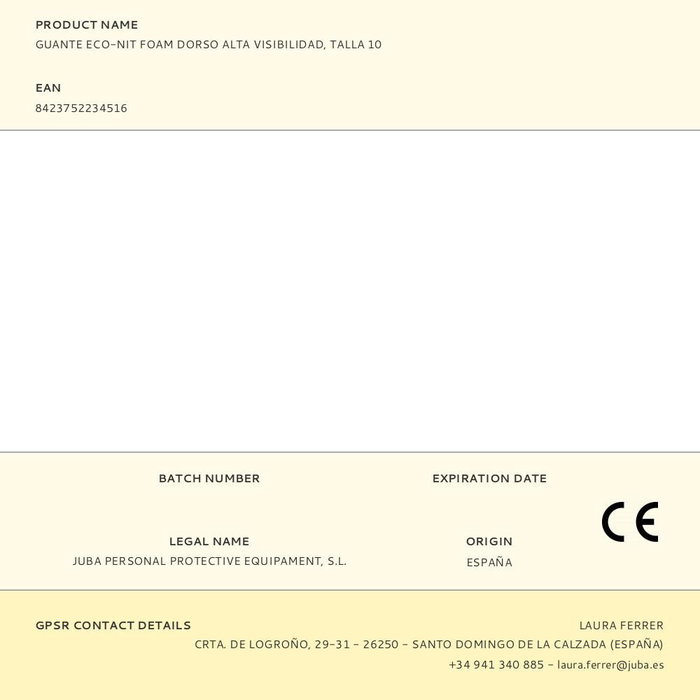 Juba Econit Foam Guante Seguridad Poliéster/Elastano Palma Nitrilo Foam Negro Alta Visibilidad Táctil, Talla T-10, para Construcción, Albañilería y Talleres Mecánicos