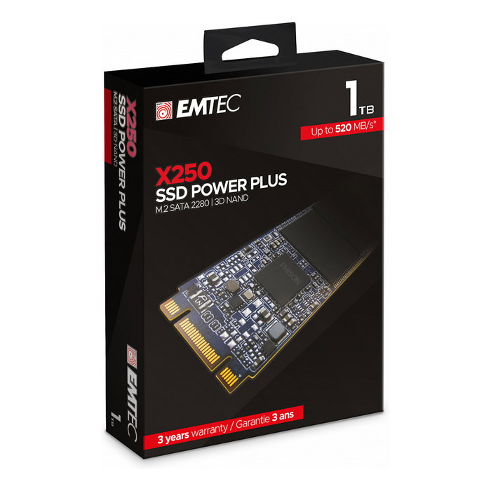 EMTEC X250 SSD Interno M.2 SATA III de 1 TB - 520 MB/s Lectura, 500 MB/s Escritura, 6 Gb/s, SMART, TRIM, ECC
