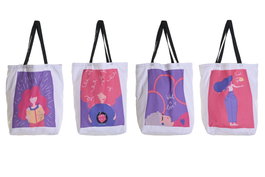DKD Home Decor Bolsa Love is in the Air 23 Urban Multicolor Blanco Canvas Poliester 43 x 15 x 40 cm (4 Unidades)