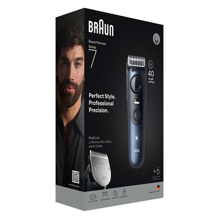 Braun Series 7 BT7520 Recortador de Barba 40 Longitudes Negro Azul - A Prueba de Agua, Recarga por Estación Base, 6 Accesorios, Incluye Maletín Braun Series 7 BT7520 Recortador de Barba 40 Longitudes Negro Azul - A Prueba de Agua, Recarga por Estación Base, 6 Accesorios, Incluye Maletín
