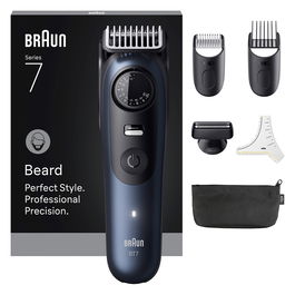 Braun Series 7 BT7520 Recortador de Barba 40 Longitudes Negro Azul - A Prueba de Agua, Recarga por Estación Base, 6 Accesorios, Incluye Maletín