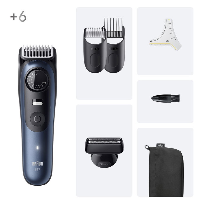 Braun Series 7 BT7520 Recortador de Barba 40 Longitudes Negro Azul - A Prueba de Agua, Recarga por Estación Base, 6 Accesorios, Incluye Maletín Braun Series 7 BT7520 Recortador de Barba 40 Longitudes Negro Azul - A Prueba de Agua, Recarga por Estación Base, 6 Accesorios, Incluye Maletín