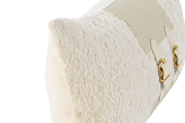 DKD Home Decor Cojín Jacquard PU Blanco con Hebilla DKD Home Decor Cojín Jacquard PU Blanco con Hebilla