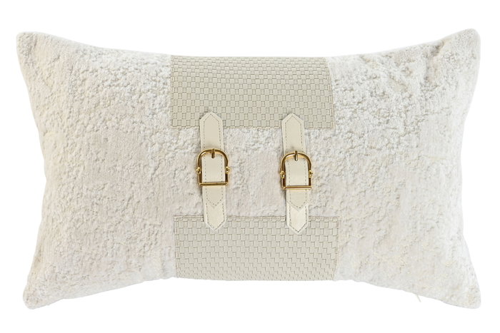 DKD Home Decor Cojín Jacquard PU Blanco con Hebilla DKD Home Decor Cojín Jacquard PU Blanco con Hebilla
