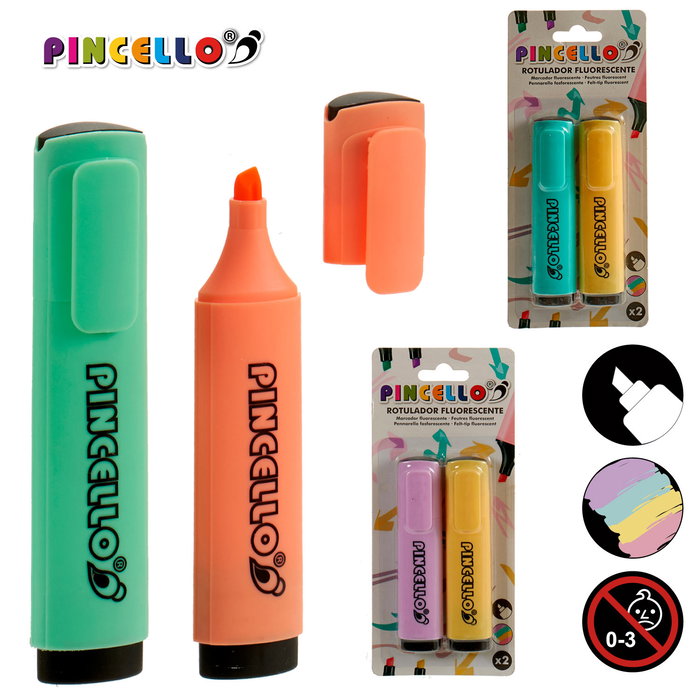 Pincello Set 2 Rotuladores Fluorescentes Surtidos Colores Pastel 8.5x2x19.5 cm (Set de 72)
